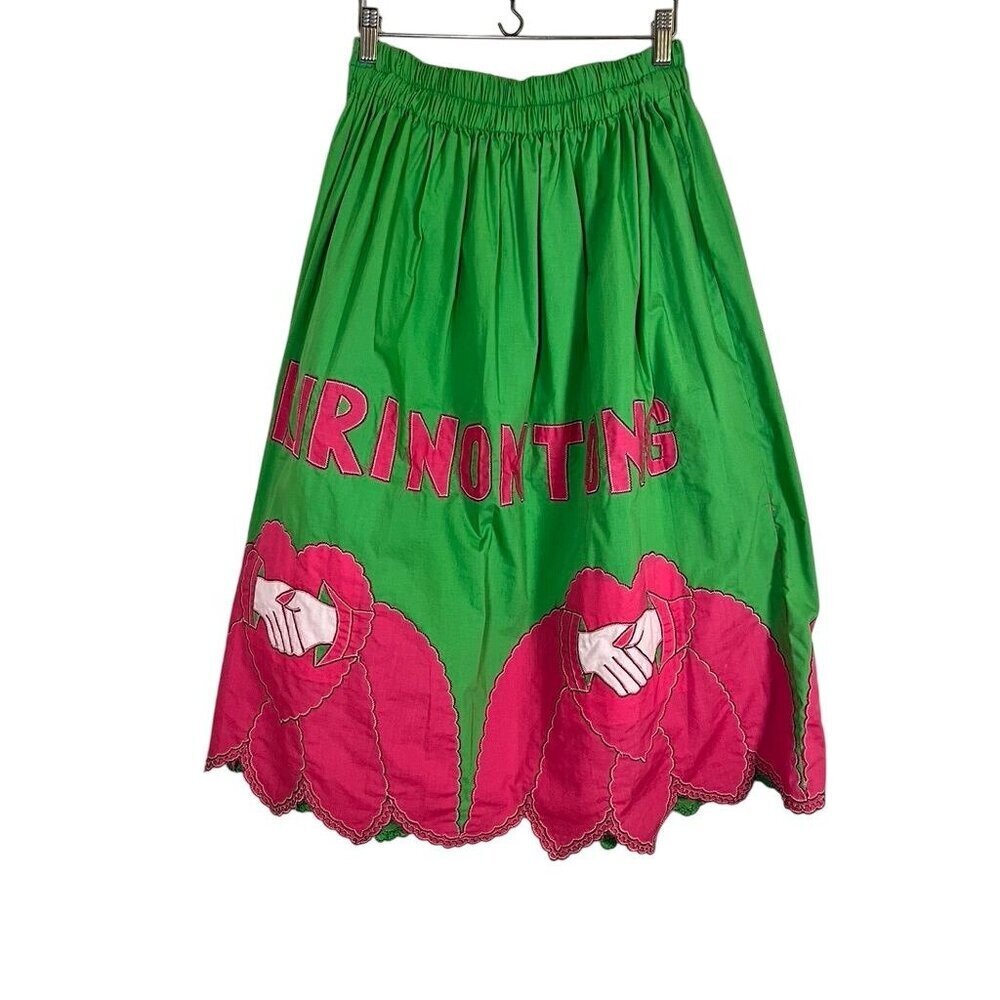 Handmade RIRINONTONG Skirt M Green Love Emotional Expression Floral‎ Petals 70s